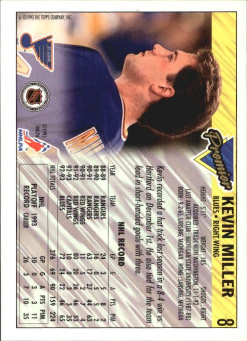 1993-94 Topps Premier #8 Kevin Miller back image