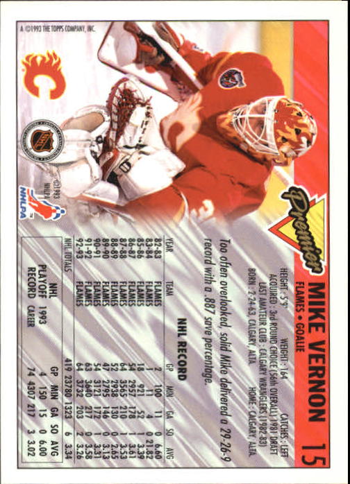1993-94 Topps Premier #15 Mike Vernon back image