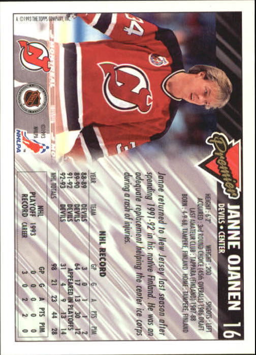 1993-94 Topps Premier #16 Janne Ojanen back image
