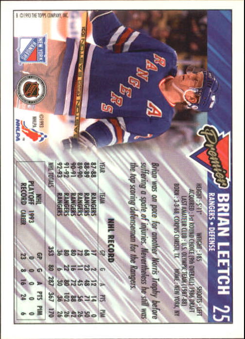 1993-94 Topps Premier #25 Brian Leetch back image