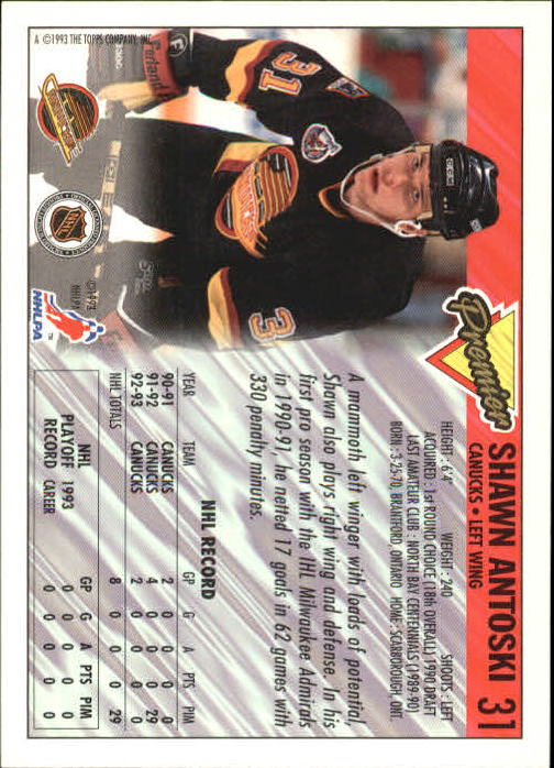 1993-94 Topps Premier #31 Shawn Antoski back image