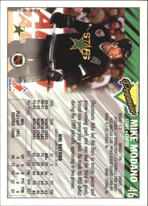 1993-94 Topps Premier #46 Mike Modano back image