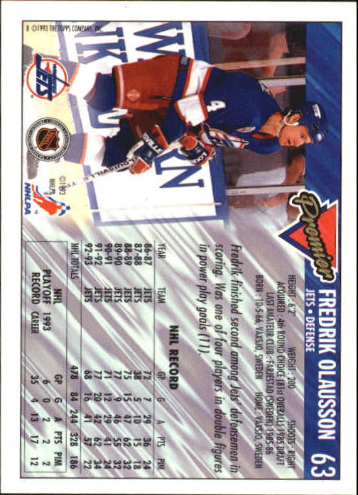 1993-94 Topps Premier #63 Fredrik Olausson back image