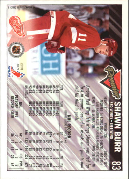 1993-94 Topps Premier #83 Shawn Burr back image