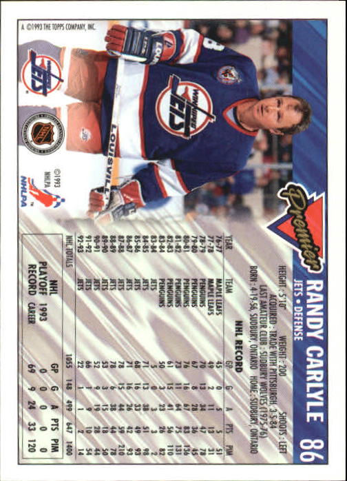 1993-94 Topps Premier #86 Randy Carlyle back image