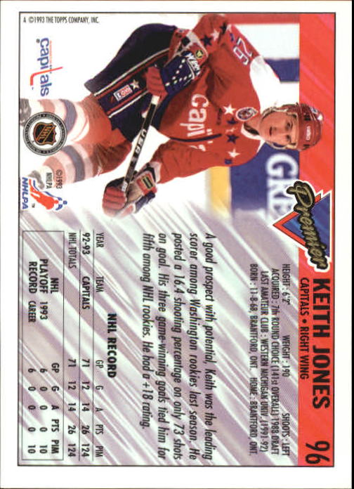 1993-94 Topps Premier #96 Keith Jones back image