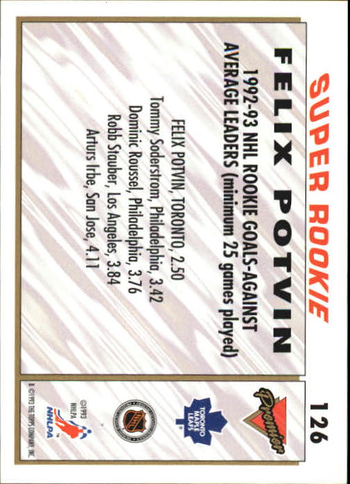 1993-94 Topps Premier #126 Felix Potvin SR back image