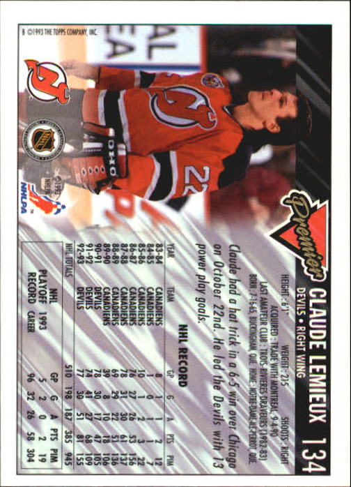 A0530- 1993-94 Topps Premier Hk #s 1-250 +Rookies -You Pick- 15+ FREE US SHIP - Picture 250 of 459