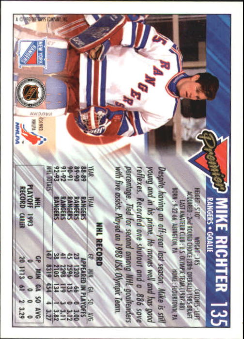 A0530- 1993-94 Topps Premier Hk #s 1-250 +Rookies -You Pick- 15+ FREE US SHIP - Picture 252 of 459