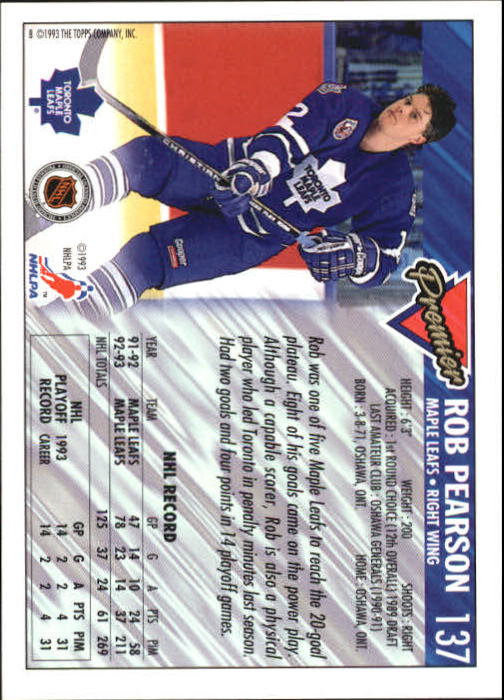 A0530- 1993-94 Topps Premier Hk #s 1-250 +Rookies -You Pick- 15+ FREE US SHIP - Picture 255 of 459