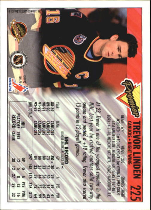 1993-94 Topps Premier #225 Trevor Linden back image