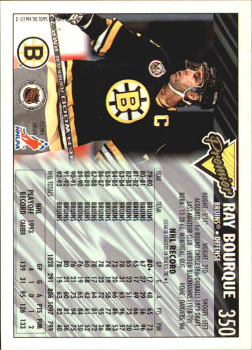 1993-94 Topps Premier #350 Ray Bourque back image