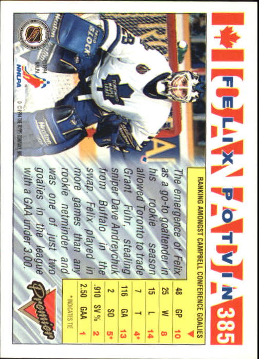 1993-94 Topps Premier #385 Felix Potvin CAN