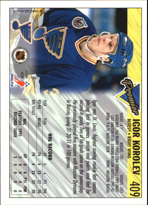 A0530- 1993-94 Topps Premier Hk Card #s 251-500 -You Pick- 15+ FREE US SHIP - Picture 239 of 374