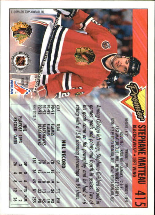 A0530- 1993-94 Topps Premier Hk Card #s 251-500 -You Pick- 15+ FREE US SHIP - Picture 248 of 374