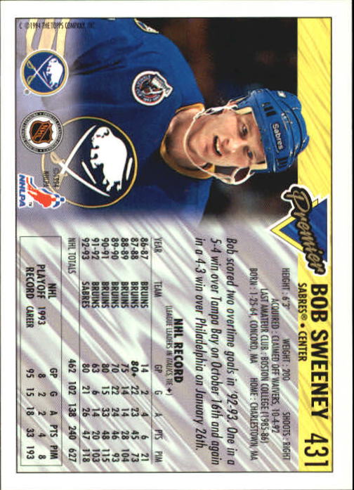 A0530- 1993-94 Topps Premier Hk Card #s 251-500 -You Pick- 15+ FREE US SHIP - Picture 273 of 374