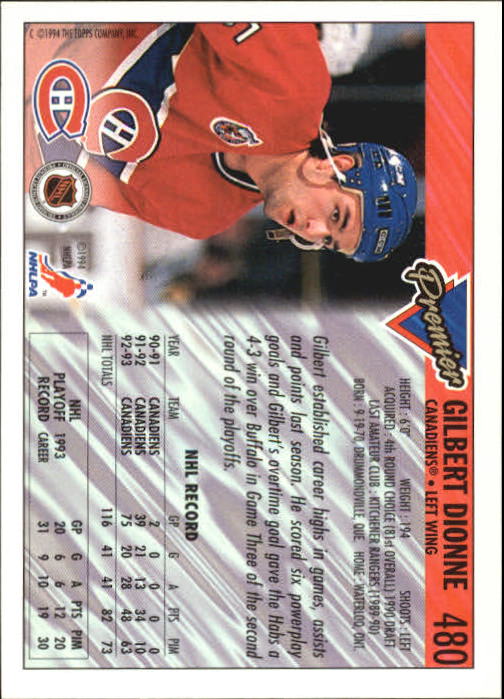 A0530- 1993-94 Topps Premier Hk Card #s 251-500 -You Pick- 15+ FREE US SHIP - Picture 346 of 374