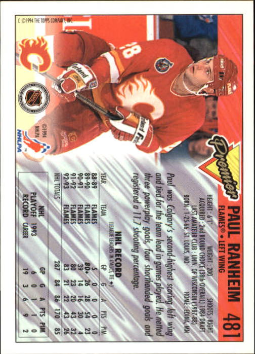 A0530- 1993-94 Topps Premier Hk Card #s 251-500 -You Pick- 15+ FREE US SHIP - Picture 348 of 374