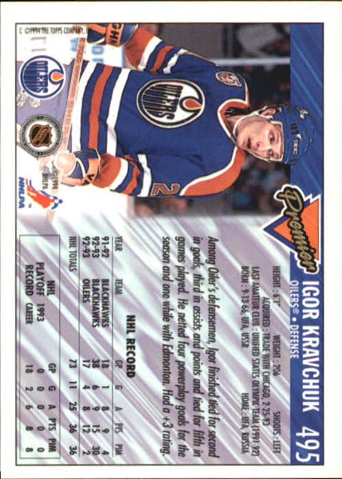 A0530- 1993-94 Topps Premier Hk Card #s 251-500 -You Pick- 15+ FREE US SHIP - Picture 368 of 374