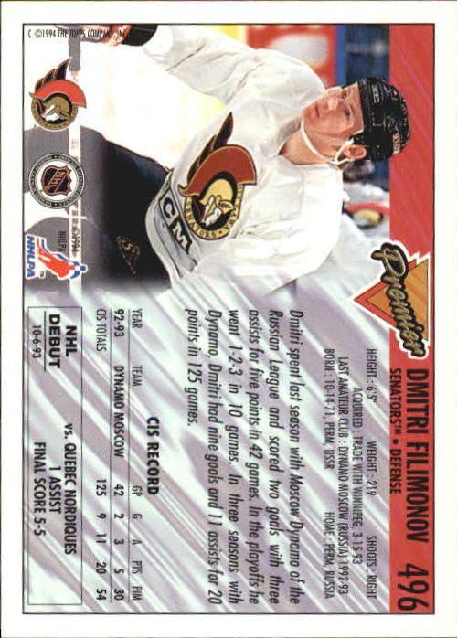 A0530- 1993-94 Topps Premier Hk Card #s 251-500 -You Pick- 15+ FREE US SHIP - Picture 370 of 374