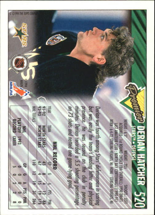 1993-94 Topps Premier #520 Derian Hatcher back image