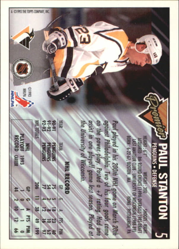 1993-94 Topps Premier Gold #5 Paul Stanton back image