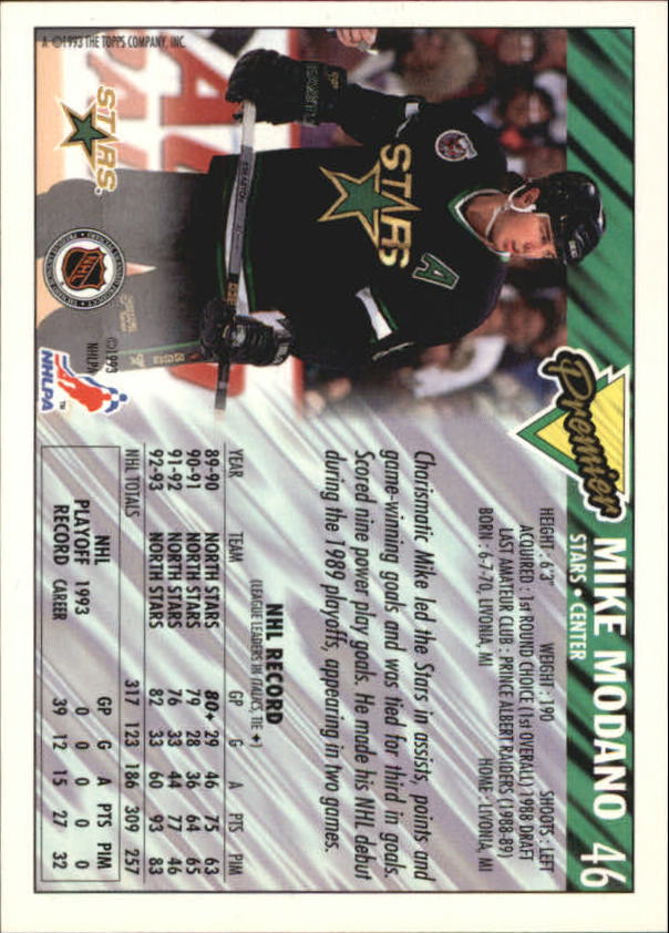 1993-94 Topps Premier Gold #46 Mike Modano back image