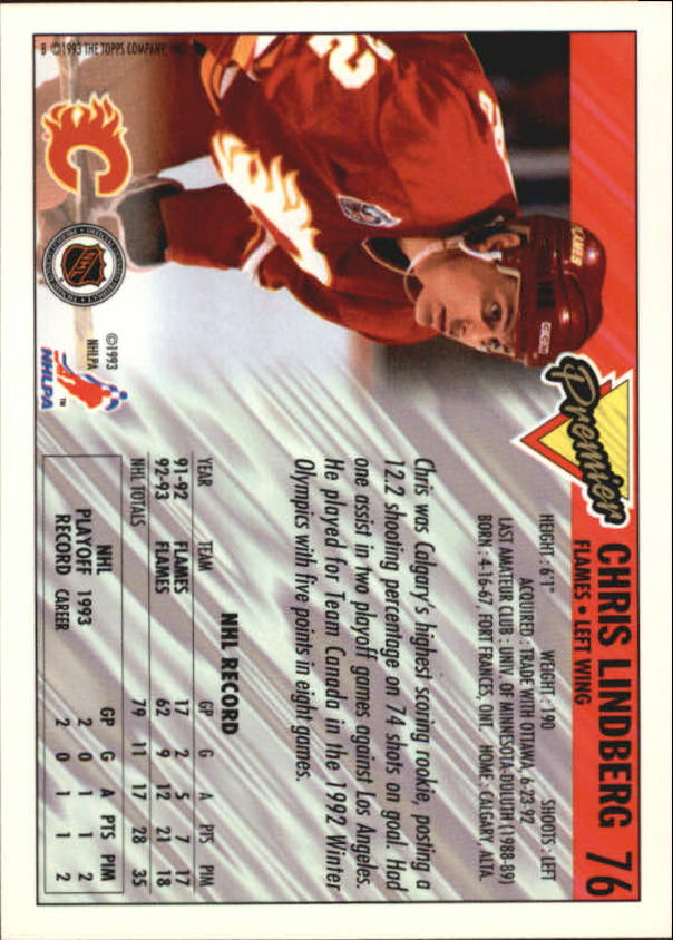 1993-94 Topps Premier Gold #76 Chris Lindberg back image