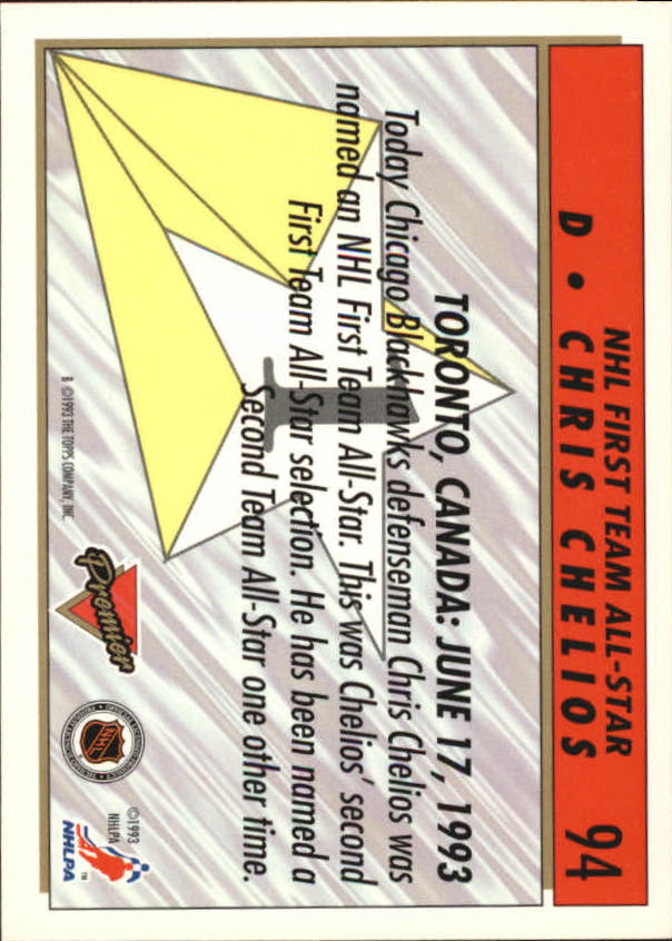 1993-94 Topps Premier Gold #94 Chris Chelios AS back image