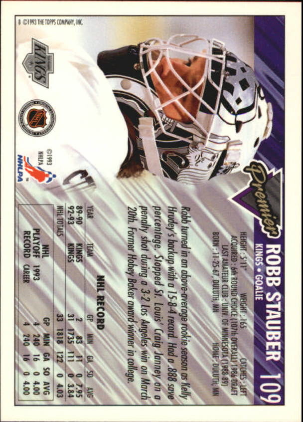 1993-94 Topps Premier Gold #109 Robb Stauber back image
