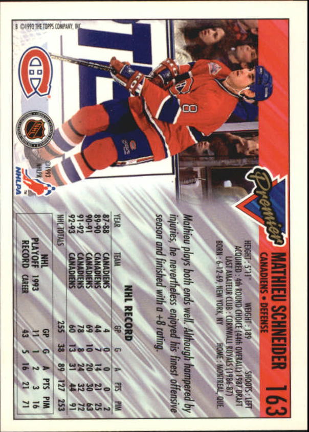 1993-94 Topps Premier Gold #163 Mathieu Schneider back image