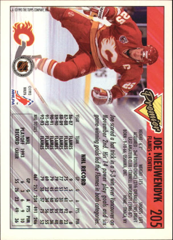 1993-94 Topps Premier Gold #205 Joe Nieuwendyk back image