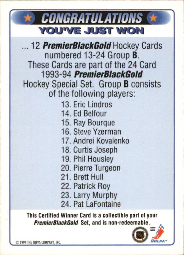 1993-94 Topps Premier Black Gold #B1 Winner B 13-24 EXCH back image