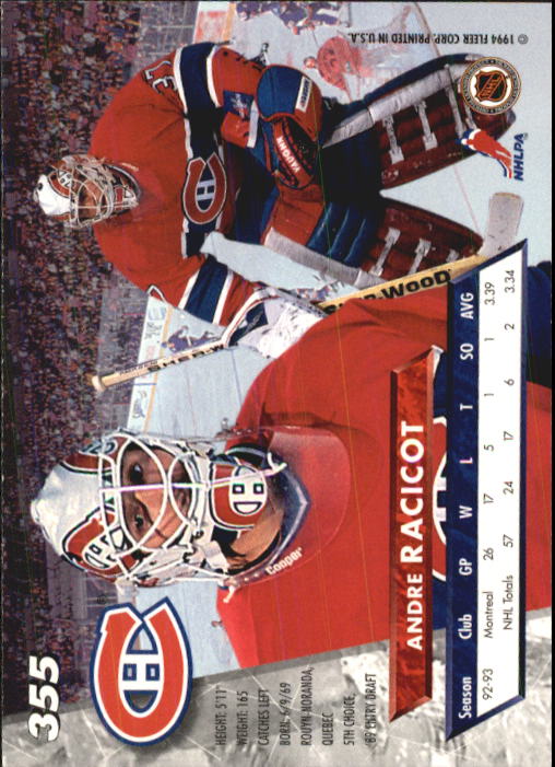 1993-94 Ultra #355 Andre Racicot back image