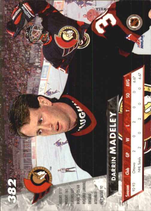 1993-94 Ultra #382 Darrin Madeley RC back image