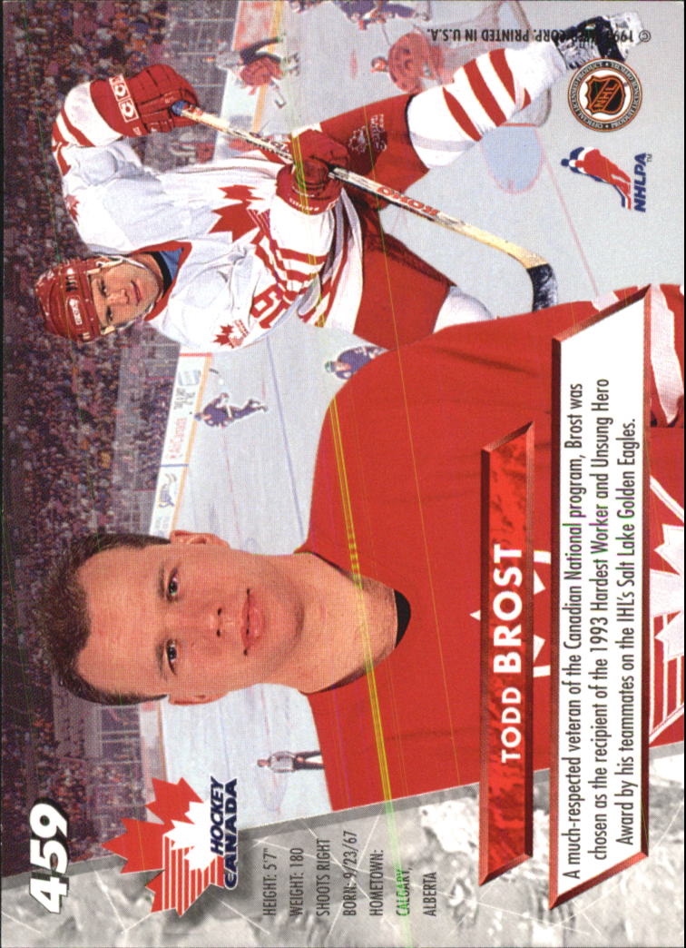 1993-94 Ultra #459 Todd Brost RC back image