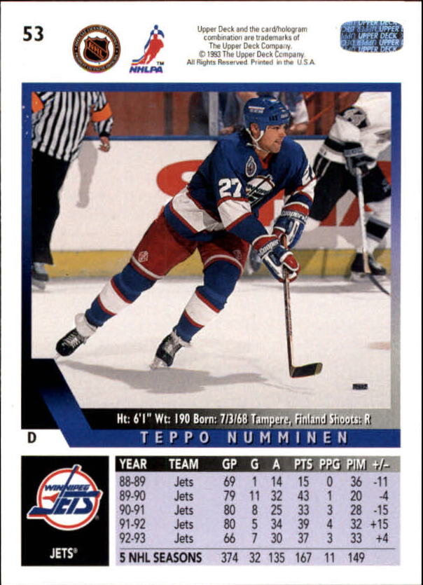 A0113- 1993-94 Upper Deck Hk Cards 1-200 +Rookies -You Pick- 15+ FREE US SHIP - Picture 99 of 367