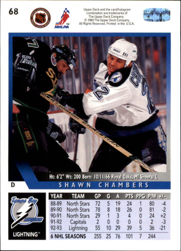 1993-94 Upper Deck #68 Shawn Chambers back image