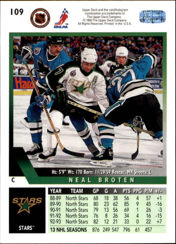 1993-94 Upper Deck #109 Neal Broten back image