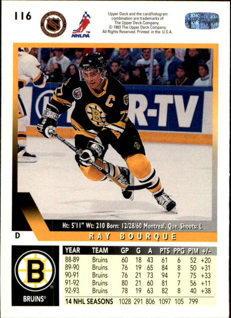 1993-94 Upper Deck #116 Ray Bourque back image