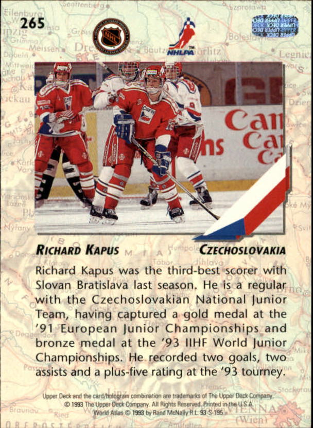 1993-94 Upper Deck #265 Richard Kapus WJC RC back image