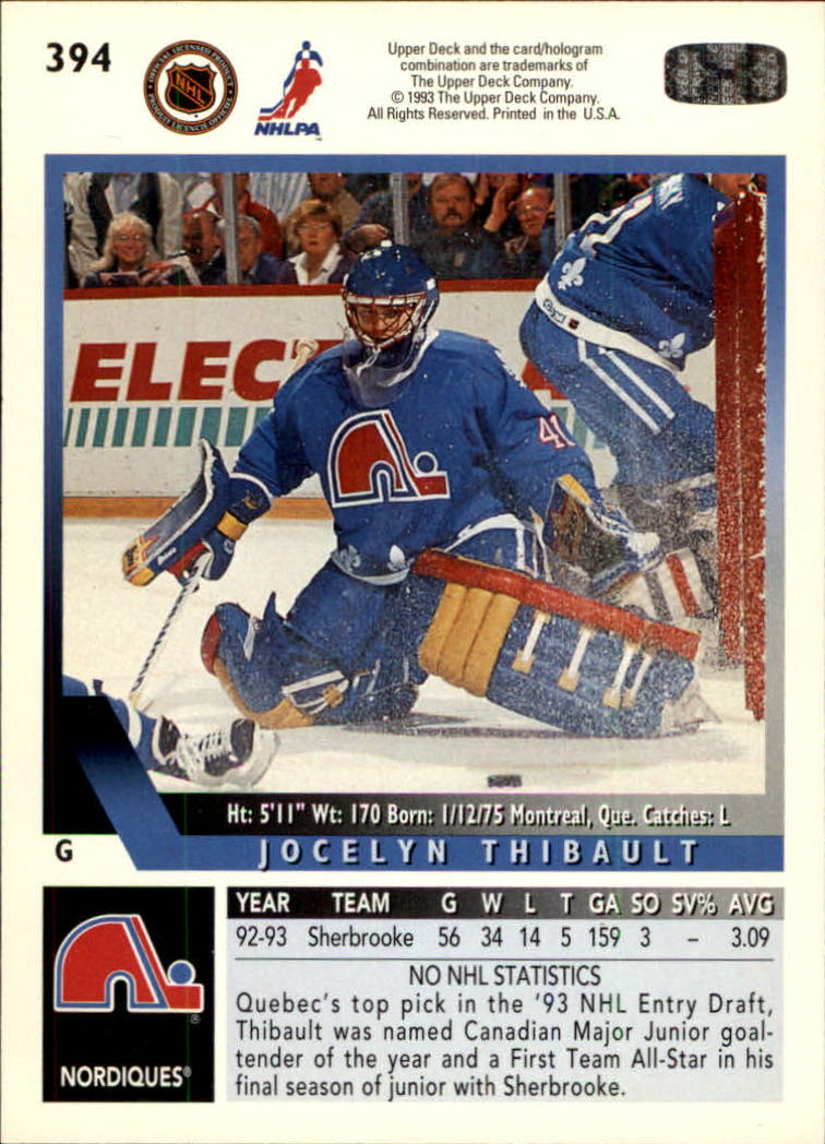 1993-94 Upper Deck #394 Jocelyn Thibault RC - NM-MT