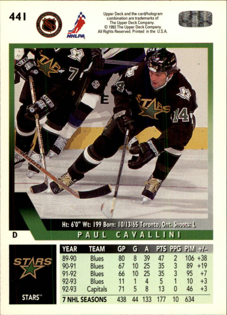 1993-94 Upper Deck #441 Paul Cavallini back image