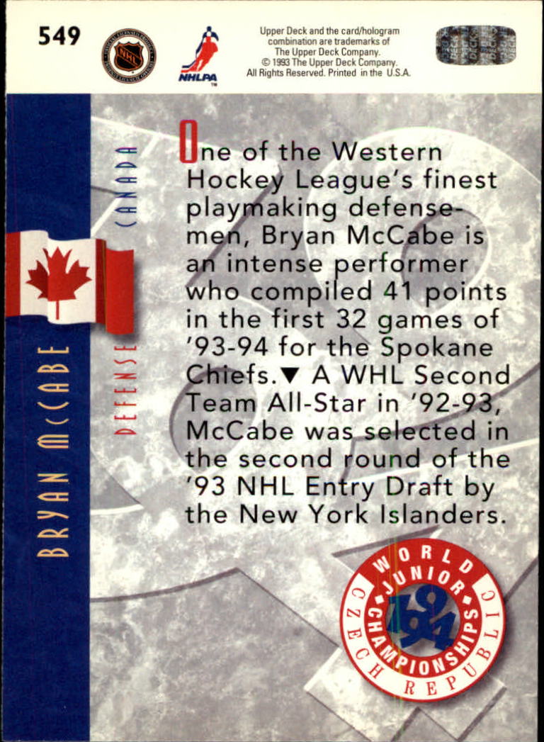 A0113- 1993-94 Upper Deck Hk Cards 401-575 +Inserts -You Pick- 15+ FREE US SHIP - Picture 293 of 349