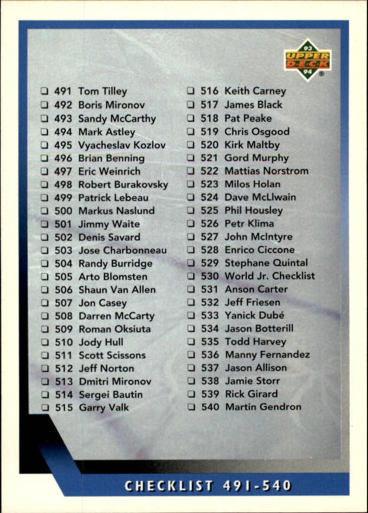 A0113- 1993-94 Upper Deck Hk Cards 401-575 +Inserts -You Pick- 15+ FREE US SHIP - Picture 344 of 349