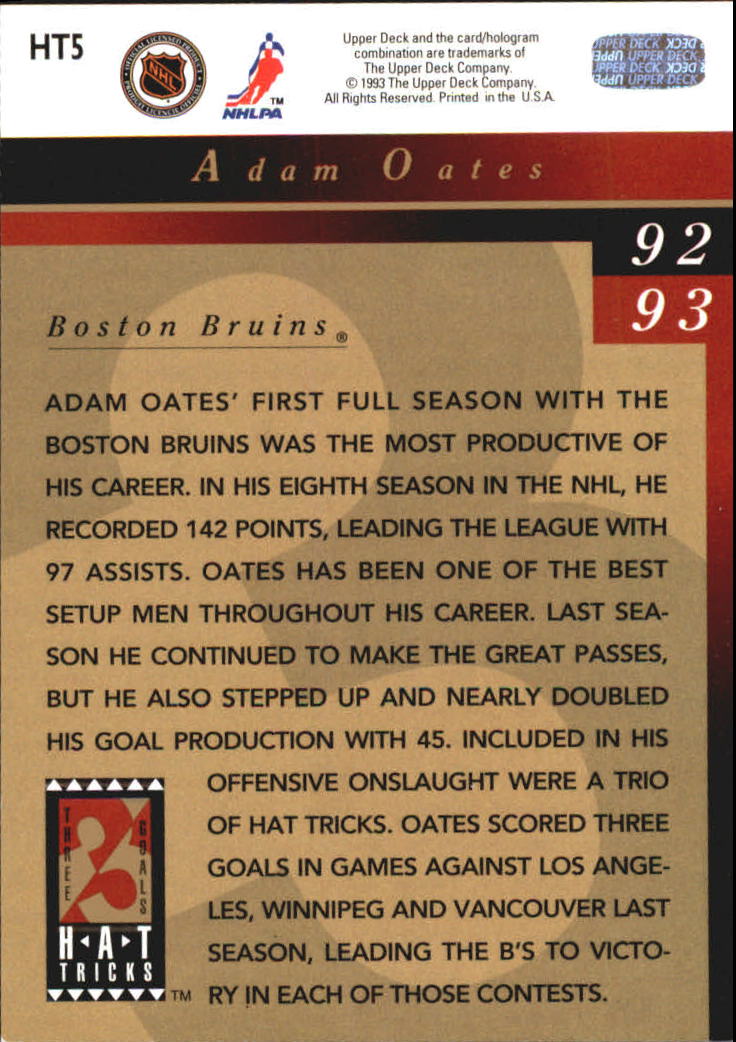 1993-94 Upper Deck Hat Tricks #HT5 Adam Oates back image