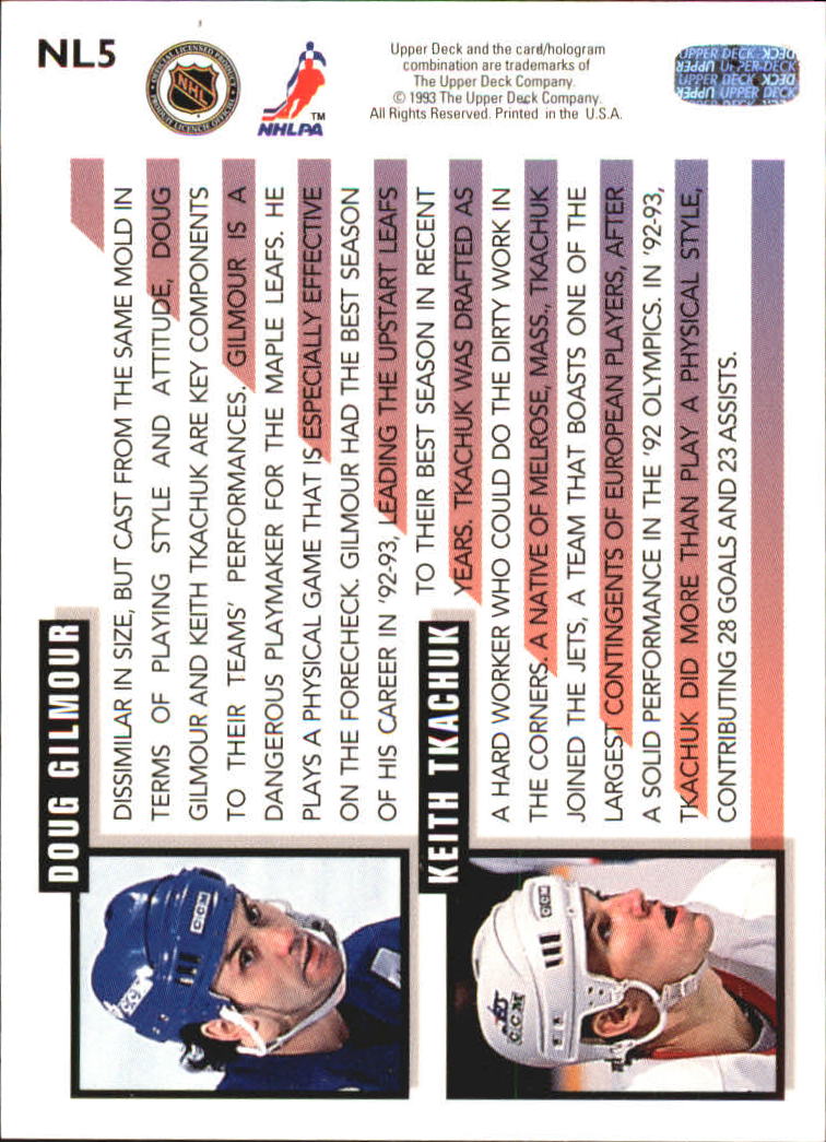 1993-94 Upper Deck Next In Line #NL5 Doug Gilmour/Keith Tkachuk back image