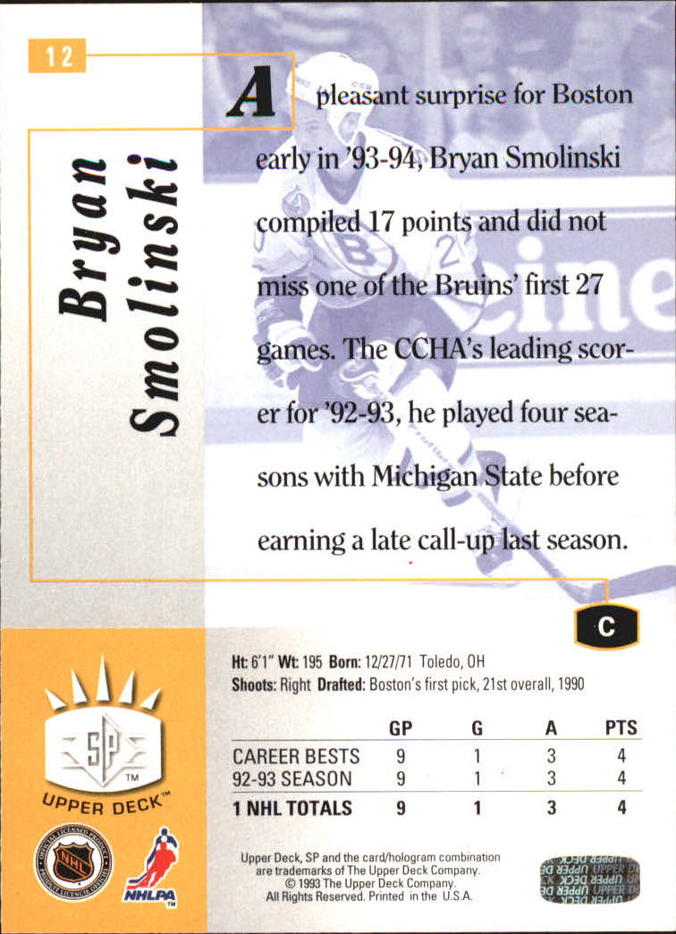 1993-94 Upper Deck SP Inserts #12 Bryan Smolinski back image