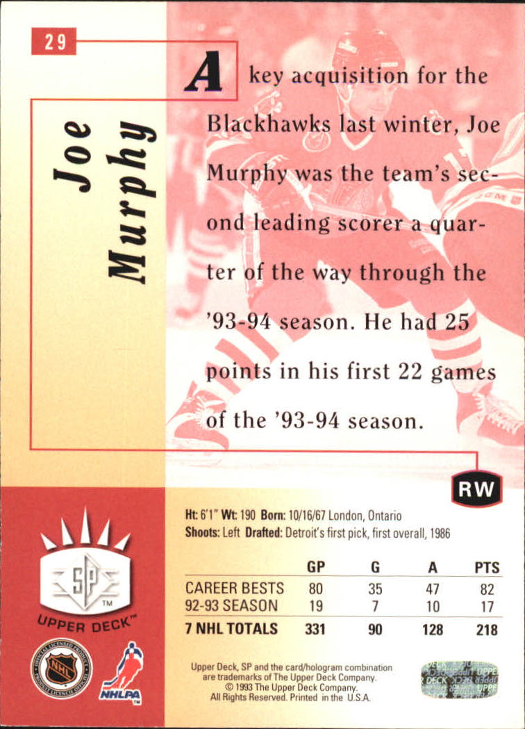 1993-94 Upper Deck SP Inserts #29 Joe Murphy back image