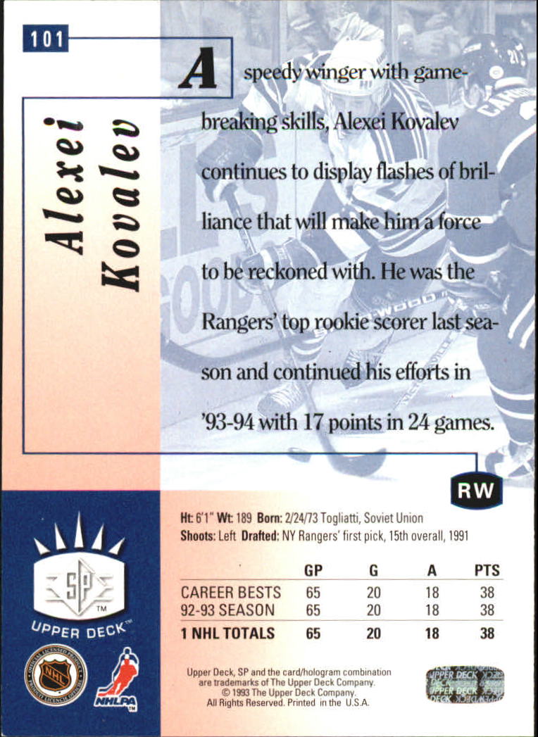 1993-94 Upper Deck SP Inserts #101 Alexei Kovalev back image
